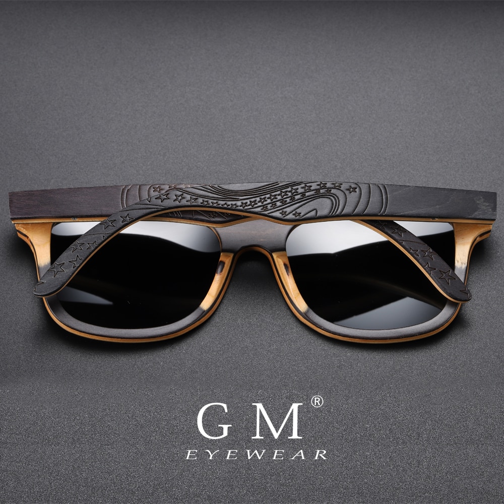 GM Brand wood Sunglasses Men Polarized Black Skateboard Wood Sunglasses Retro Vintage Eyewear S5832