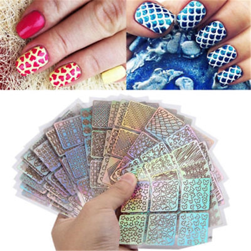 Multi Patronen Nail Art Stencil Gids Manicure Template Stickers Stempelen Mooie nail art papier sticker