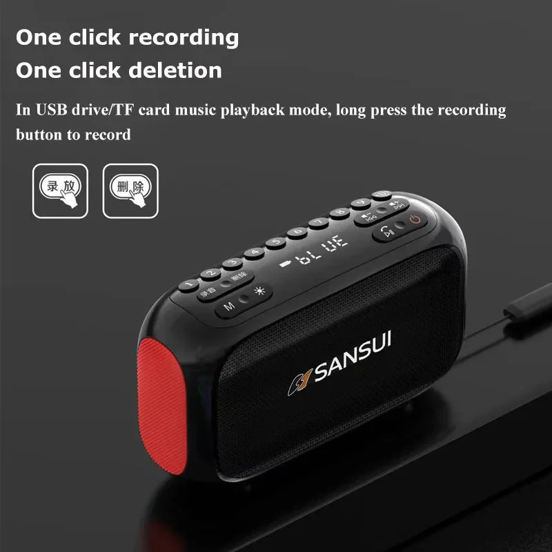 SANSUI F31 Multifunctional Digital FM Radio Wireless Bluetooth Speaker Recording Function Outdoor Portable MP3 Player Boombox