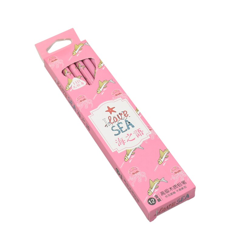 12 pcs/set exam pencil Student pencils cute cartoon animals Writing drawing pencil set Stationery: Red