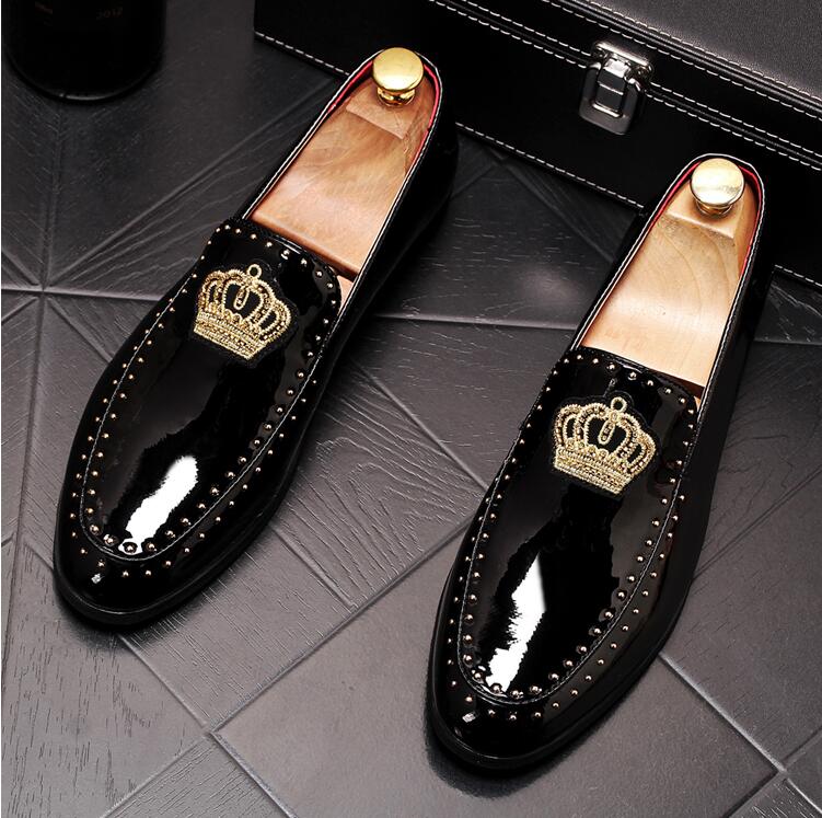 Men charming glitter embroidery crown flats Dress Loafers gentleman Shoes Male Wedding Homecoming Evening Groom Prom