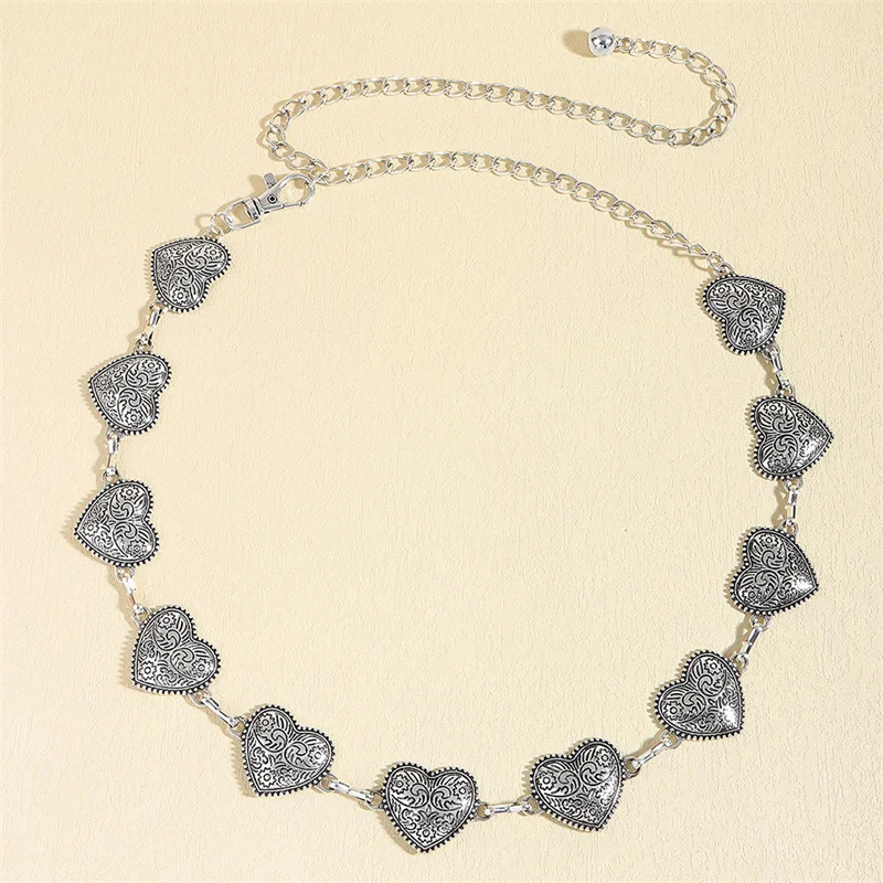 Cinturón de cintura larga con hebilla ajustable y corazón de amor dorado, vestido, suéter, cadena para el cuerpo, para mujer, Metal calado Vintage