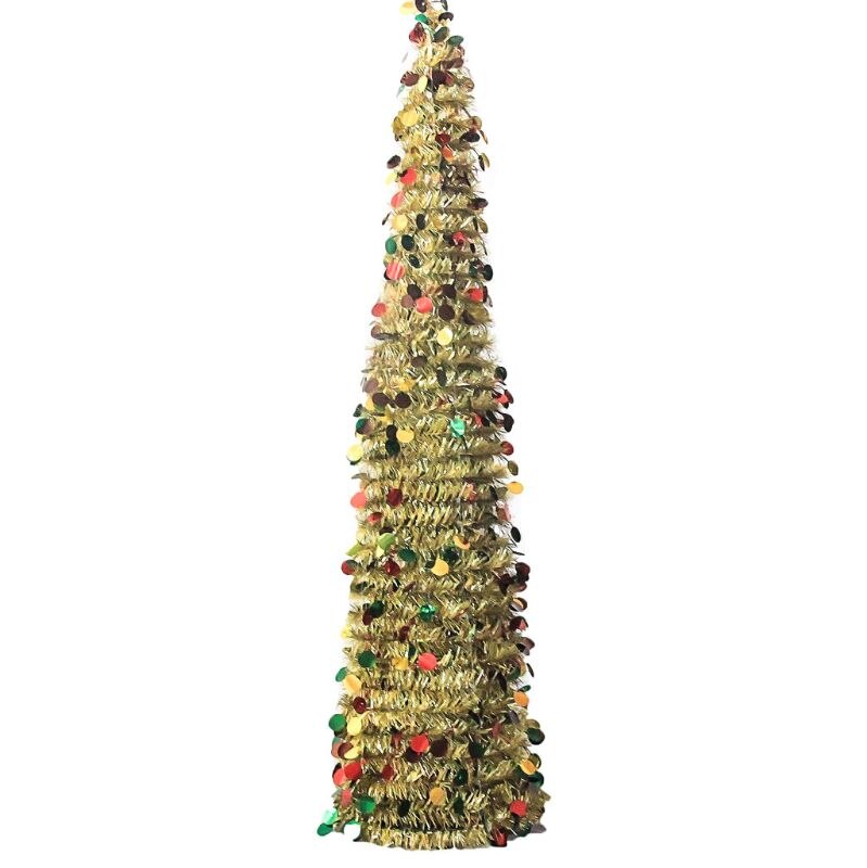 Christmas Trees 5 Foot Artificial Tinsel Xmas Tree Multicolored Pencil Sequin: MULTI