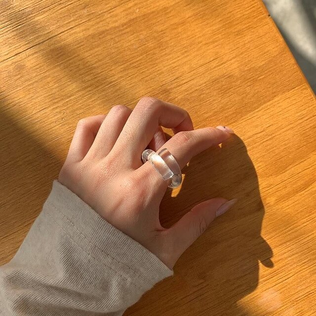 AOMU 1Stck Neue Korea Jahrgang transparent Harz Ringe schick Bunte Acryl Geometrische Unregelmäßige Ring für Frauen Schmuck: D