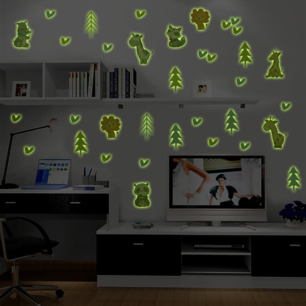Cartoon Bos Dier Lichtgevende Muurstickers Kinderen Fluorescerende Kids Slaapkamer Glow In The Dark Muur Decoratie Stickers 4 Stuks
