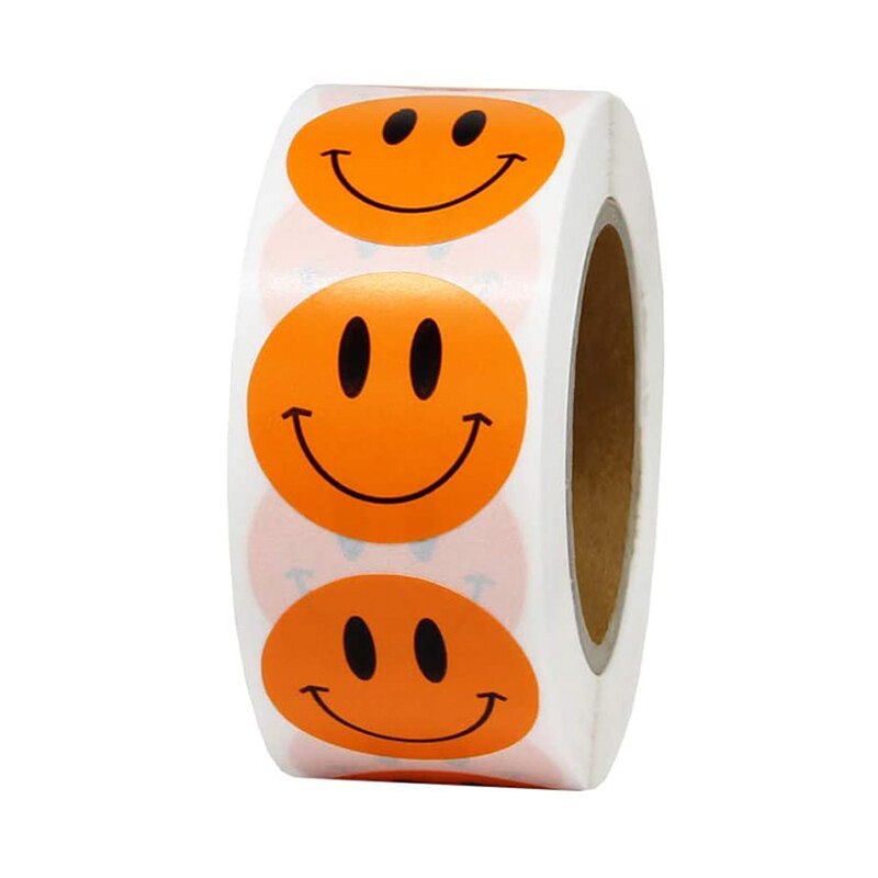 1 Roll/500Pcs Smiley Gezicht Stickers Gelukkig Gezicht Dank U Sticker Roll Cirkel Stippen Papieren Etiketten Beloning Stickers leraren Sticker: Z4