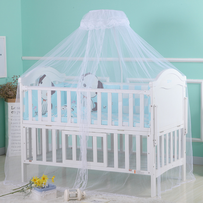 Baby Bed Mosquito Net Universal Crib Dome Canopy Netting Summer Kids Room Mosquito Proof Cover Foldable Hanging Bed Curtain: WHITE