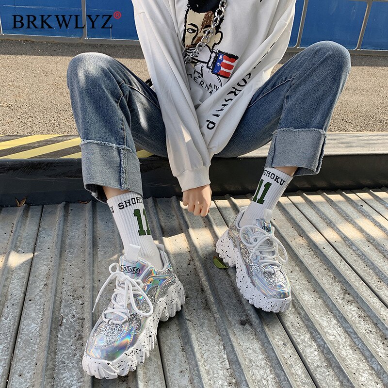 Brkwlyz chunky sneakers bling hvide platform sko kvinde sneakers zapatillas mujer dame fritidssko
