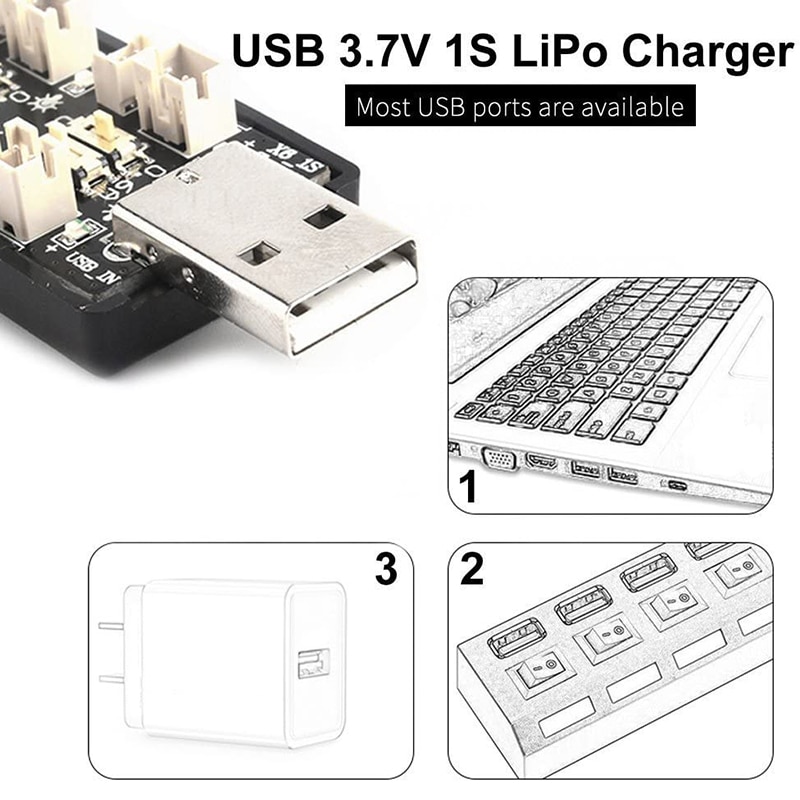 1S Lipo Batterij Usb Lader 3.7V/4.20V 6 Channel 1S Lipo Charger Micro-Jst 1.25 JST-PH 2.0 Mcx Mcpx Connectors