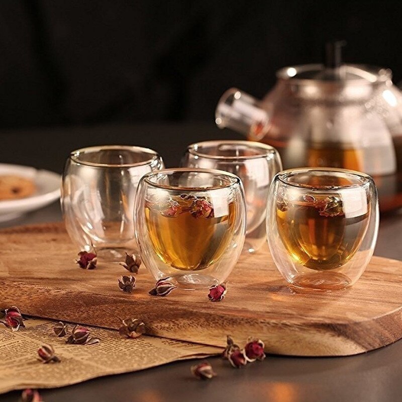 Coffee Cup 80ml/250ml/350ml/450ml ​Shot Glass Tea Drink Health Regimen Double Layer Egg Line ​Coffee Cup Heat Resistant Mug