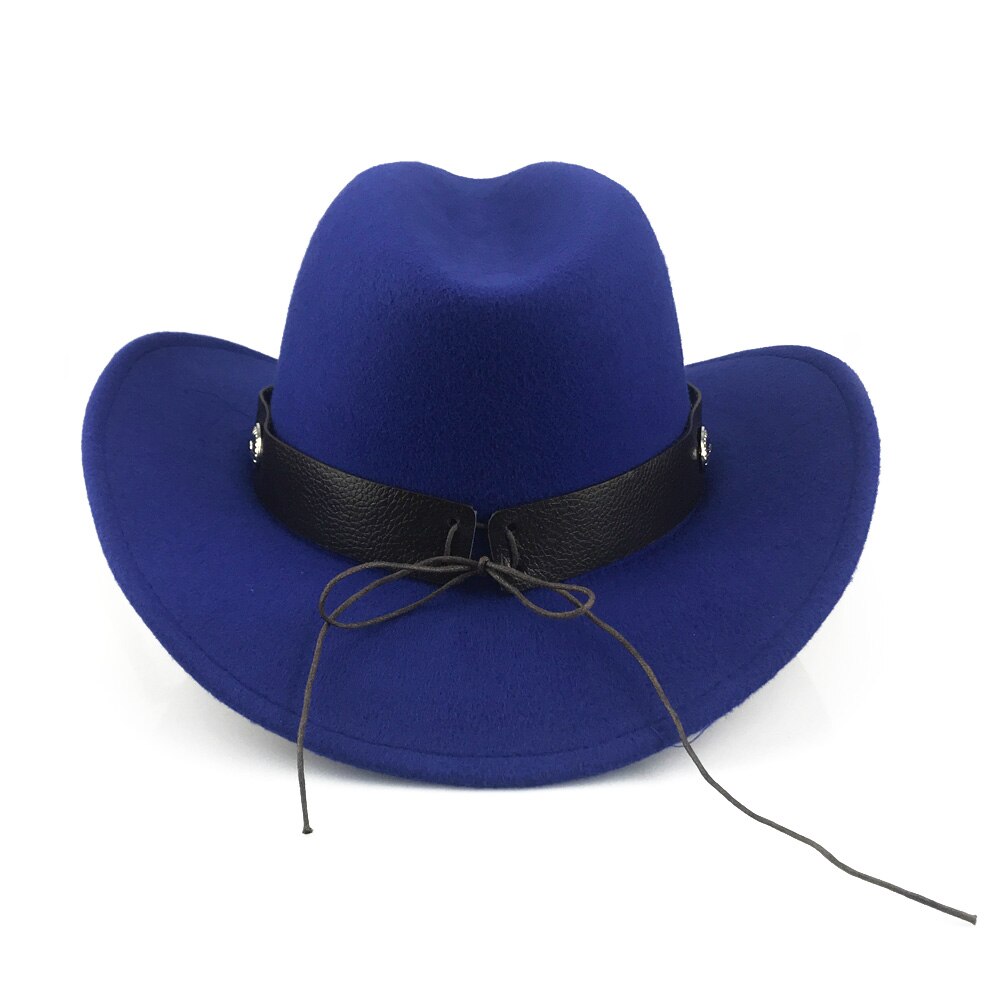 Yy retro vestlig cowboyhatt vinter med bredt metall pu lærbelte trilby caps menn kvinner rullebrett fedora jazz panama  yy20073