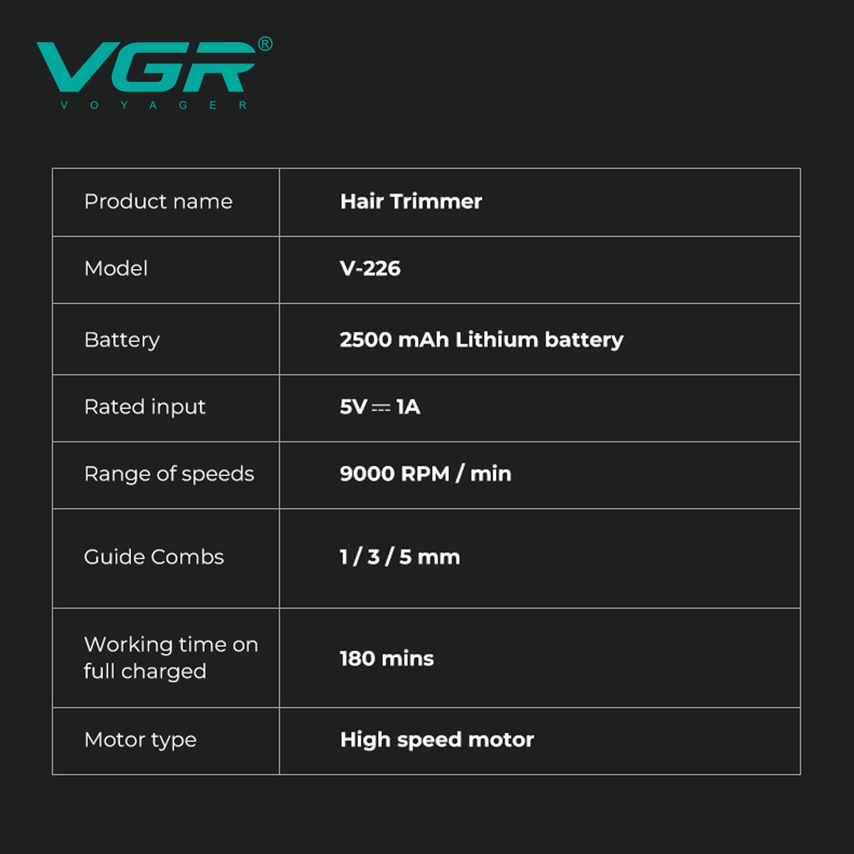 VGR Hair Trimmer Hair Cut Machine Electric Barber Adjustable Clippers 9000RPM TFT-LCD Display Trimmer for Men V-026