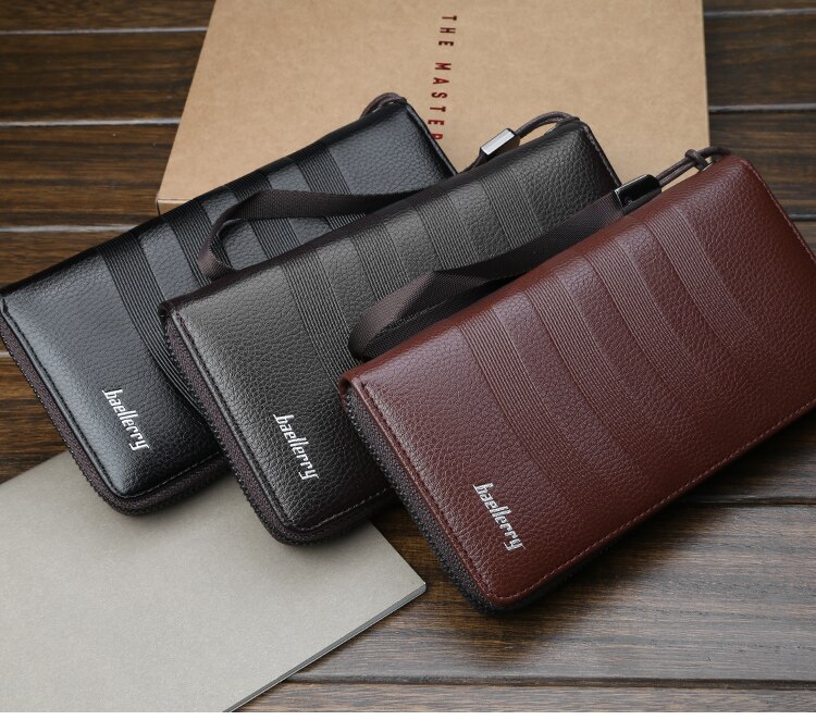 Heren lange portemonnee met meerdere clips van pu-leer met rits, telefoontasje van vintage casual, grote capaciteit portemonnee