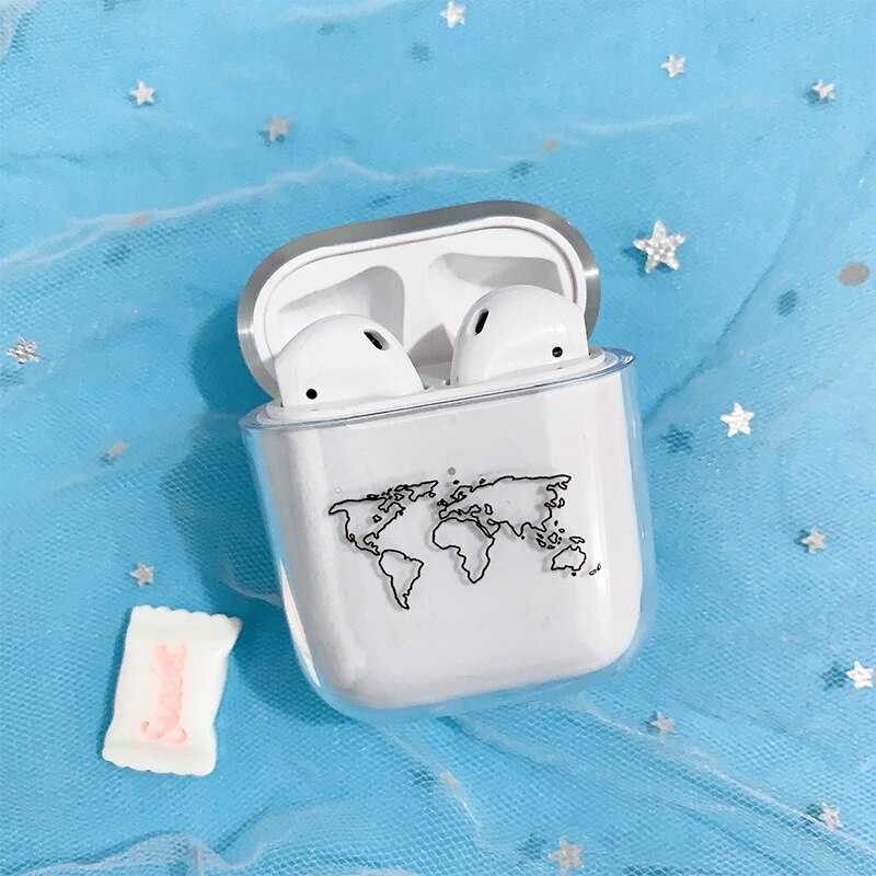Cubierta protectora de Auriculares inalámbricos con bluetooth pintada con mapa de línea, carcasa dura transparente aplicable a airpods de 2 Generación