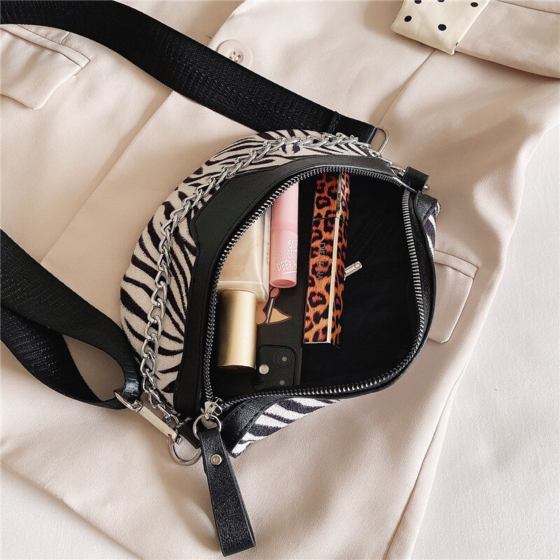 Kjede plysj #39 dame- og midjeveske tiger leopard fanny pack skulder crossbody brystvesker kvinnelig veske banan belteveske