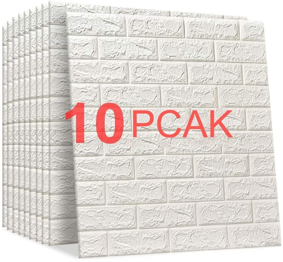Novelty Wall Stickers Home Wall Decoration Pe Foam Self-Adhesive Wall Panel White 3D Brick Pattern Wall Sticker Wallpaper (10pc)