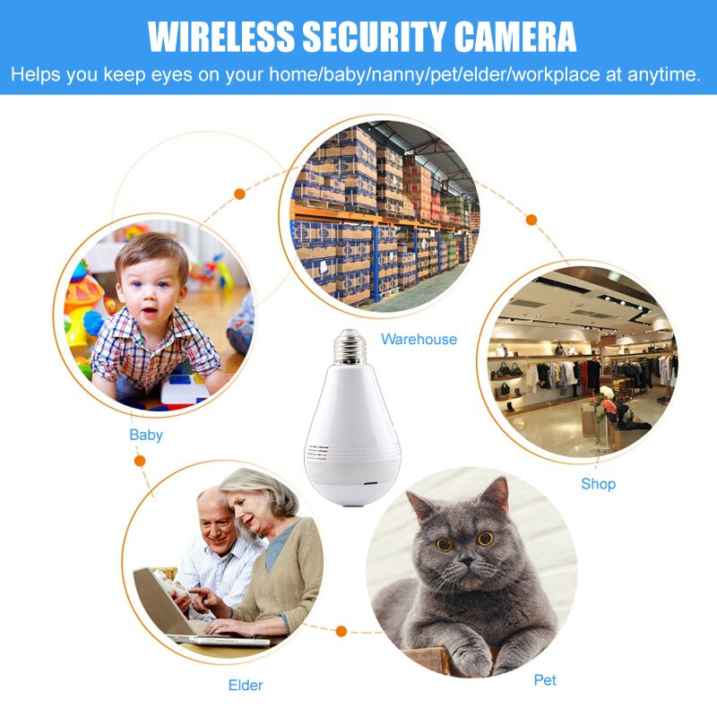Gloeilamp HD 1080 P Wifi Camera 360 Graden Panoramisch IP Draadloze Camera Home Security Surveillance Cam voor Kinderen Huisdieren 2MP Monitor