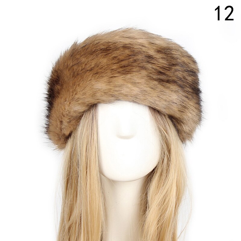 Winter Dikke Harige Haarband Fluffy Faux Fur Vrouwen Meisje Bont Hoofdband Hoed Winter Outdoor Earwarmer Ski Hoeden Sneeuw Cap: 12