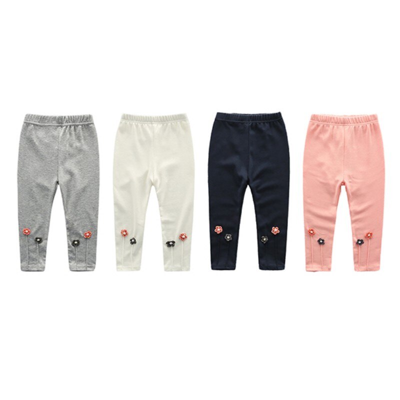 Autumn Girls Small Flower Embroidered Leggings Children Leggings Pants Baby Kids Clothing