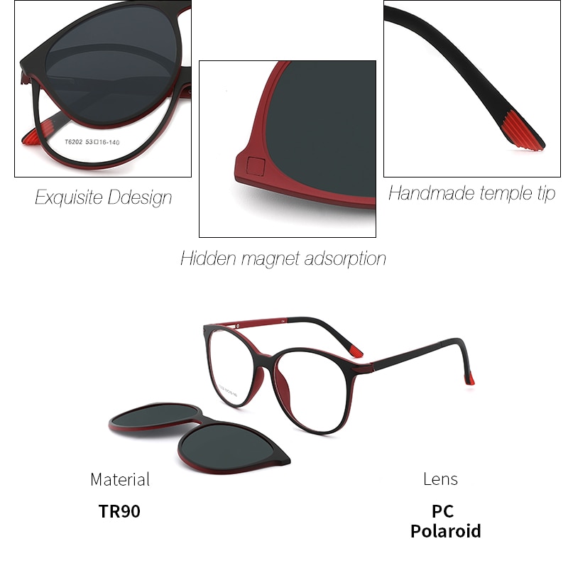 Gepolariseerde Zonnebril Mannen Vrouwen En Glazen Frame Van Brillen Zonnebril Vrouwen Mannen Magnetische Clip Op Tr Ronde Zonnebril