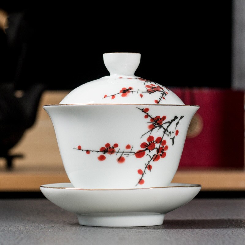 Chinese Style Ceramic Hand Painted Gaiwan Handmade Tea Bowl Set Tea Tureen Teacup Household Teaware Accessories Drinkware: B