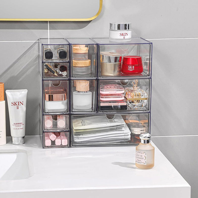 Clear Plastic Desk Organizer Box Stackable Storage Drawers for Cosmetics Stationery Crafts Storage and Organization