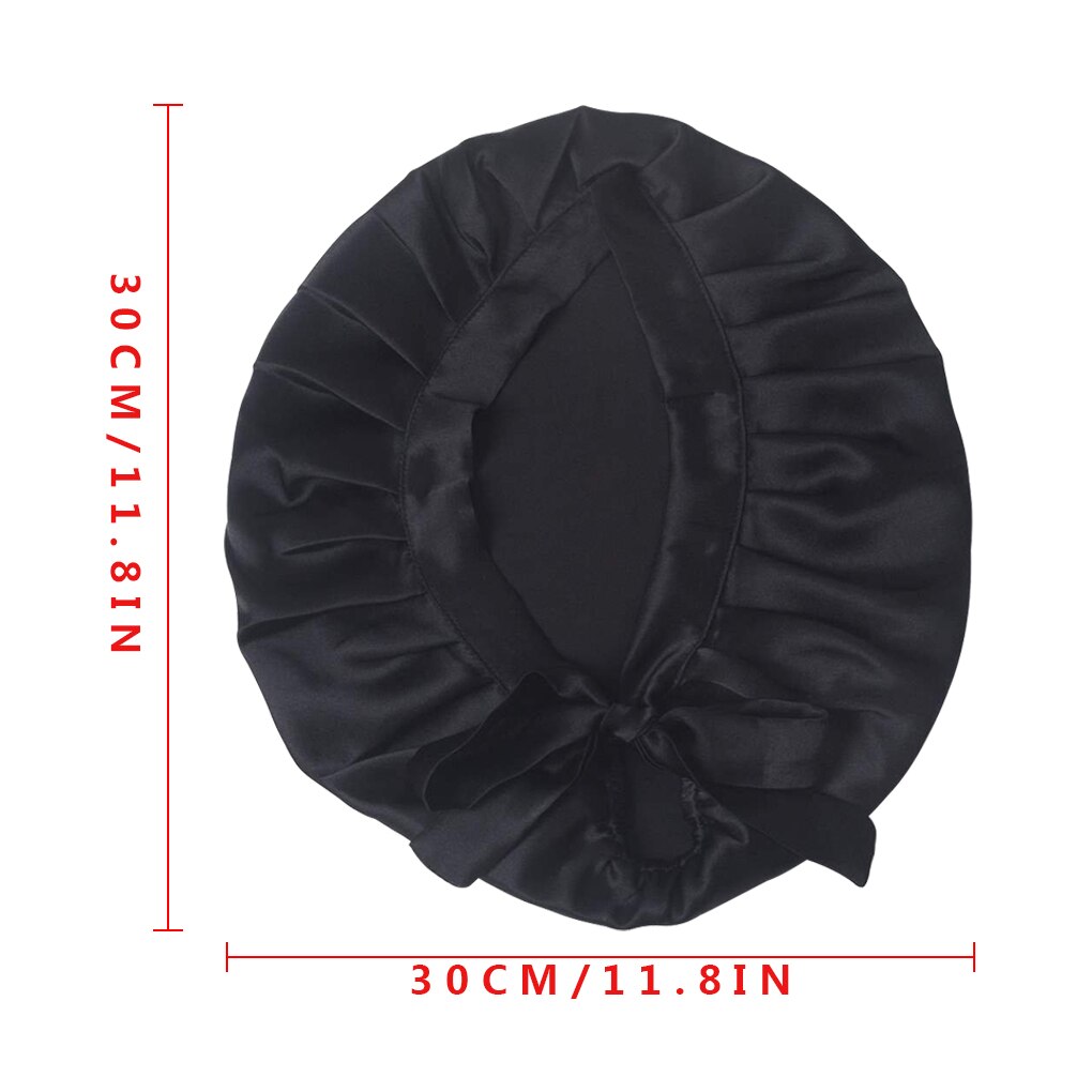 Mulberry Silk Nightcap Sleeping Cap Pure Silk Hair Wrap Adjustable Elastic Band Sleeping Beanie: Black