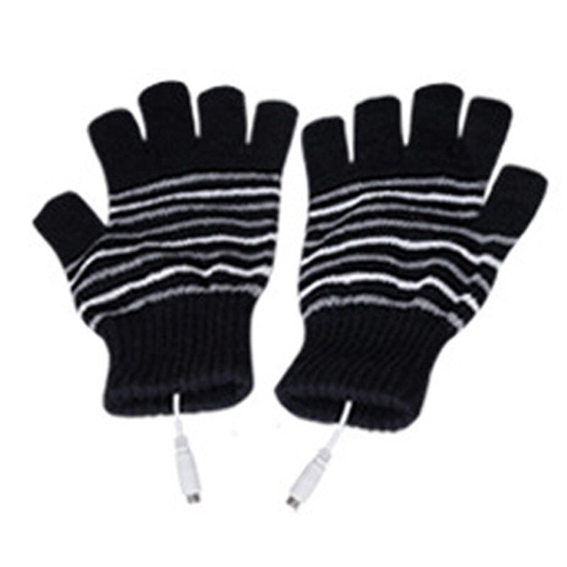 Elektrische verwarmde handschoenen winter thermische usb verwarmde handschoenen volledige & halve dames heren handschoenen winter warme wanten: Zwart-wit