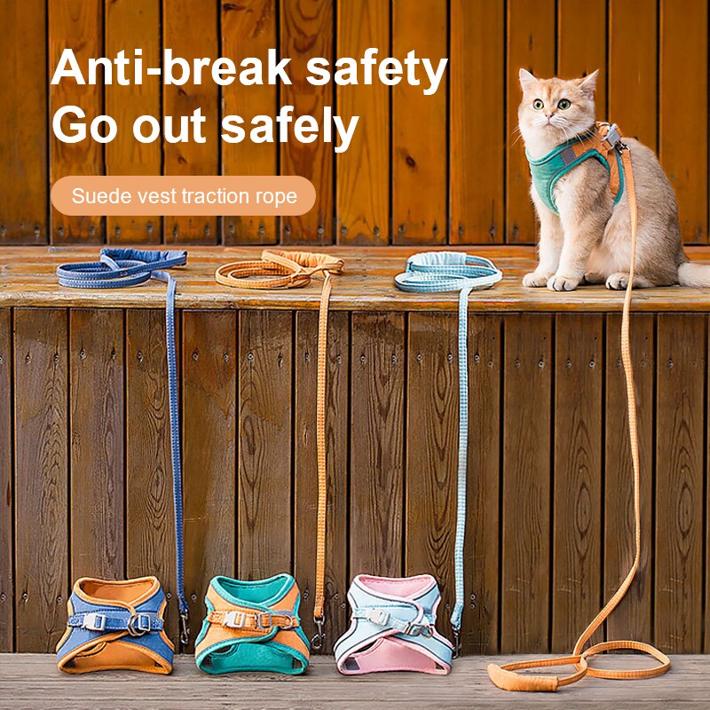 Cat Harness Leash Set Rope Vest-style Harness With Reflective Strips Adjustable Leashes for Cat Walking Pet SLeash Chest Strap