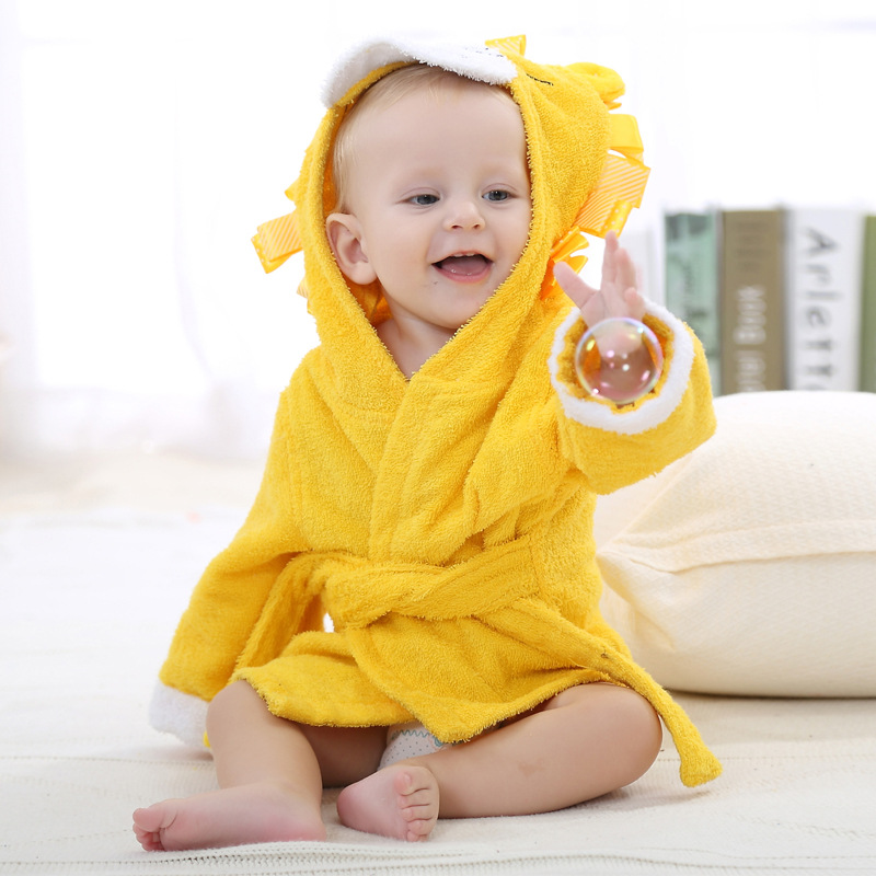 Baby Robe For 0-12 Month Bron Baby Cartoon Robe Boys Girls Comfortable Bathrobe Home Wear Cute Rompers: Yellow Lion / 6M