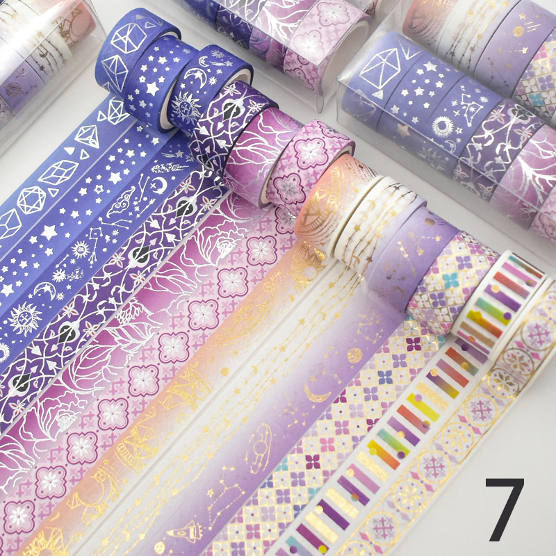 Cinta adhesiva decorativa Estilo Vintage para álbum de recortes, cinta adhesiva Washi de color negro y dorado para decoración de álbumes de recortes, papelería para diario, 10 unids/set por juego: 7