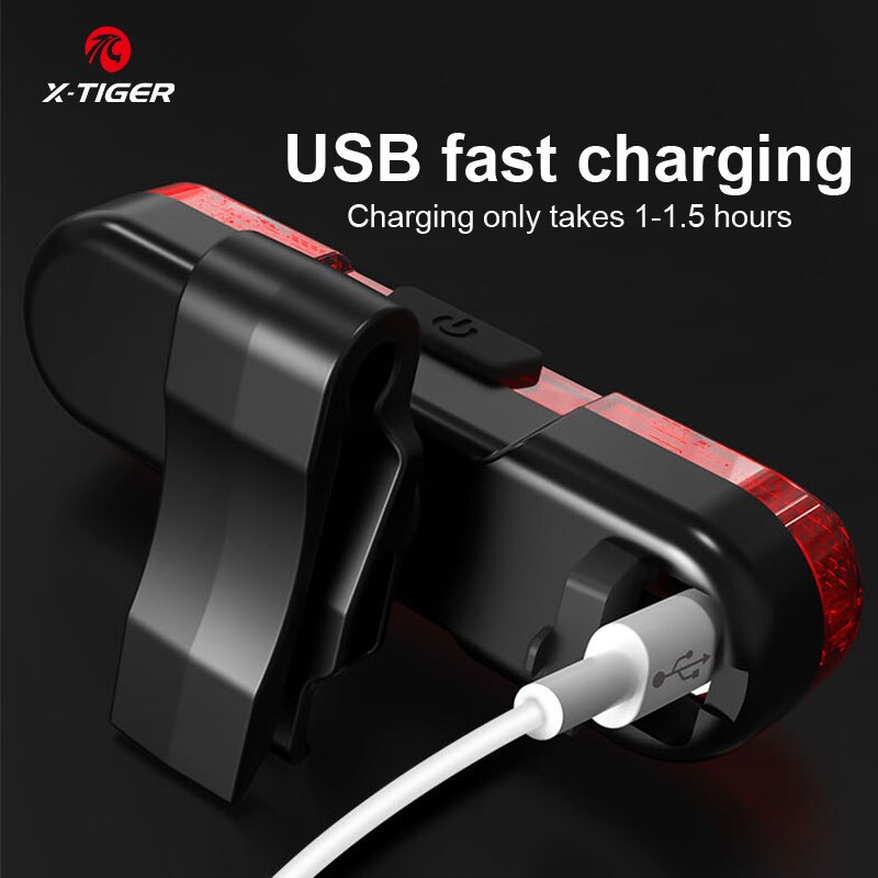 X-TIGER Fietsachterlicht Waterdicht MTB-fietslicht USB Charge LED Fietsachterlicht Flitsstaart Veiligheidsfietswaarschuwingslampje