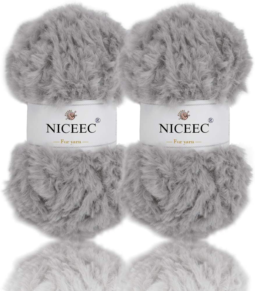 Niceec 2 nøgler superblødt pelsgarn chunky fluffy imiteret pelsgarn øjenvippegarn til hæklet strik-samlet længde 2 × 32m(2 × 35 yds ,50 g × 2): 17