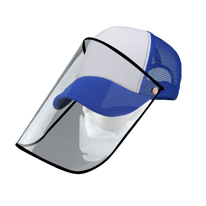 Anti-Spitting Beschermende Baseball Cap Met Stofdicht Transparant Cover Outdoor Gezicht Cover Caps B2Cshop: blue and white