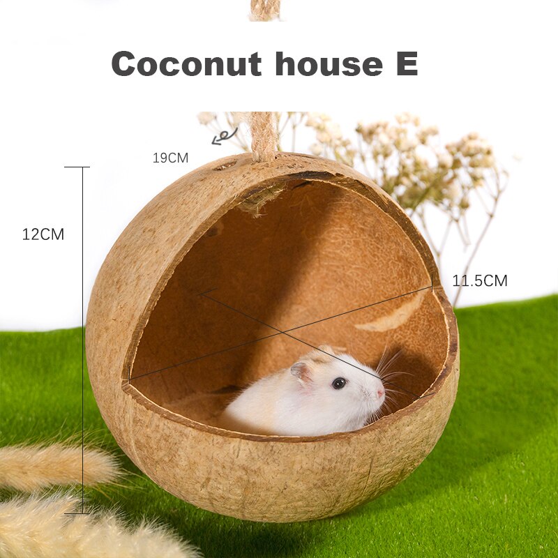 Hamster naturlig kokosnød hus lille kæledyrsskur hus senge gunie tyggelegetøj hamster tilbehør fuglebure: Kokoshus e