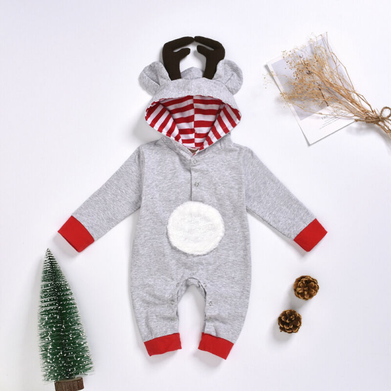 Mijn eerste kerst baby meisje jongen gewei romper hert 3d oren capuchon eendelig kerst schattig aangepaste kleding