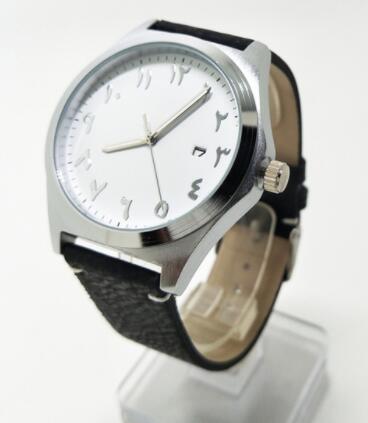Japans uurwerk met datumfunctie, arabische cijfers, herenhorloge: Zilveren zwarte band