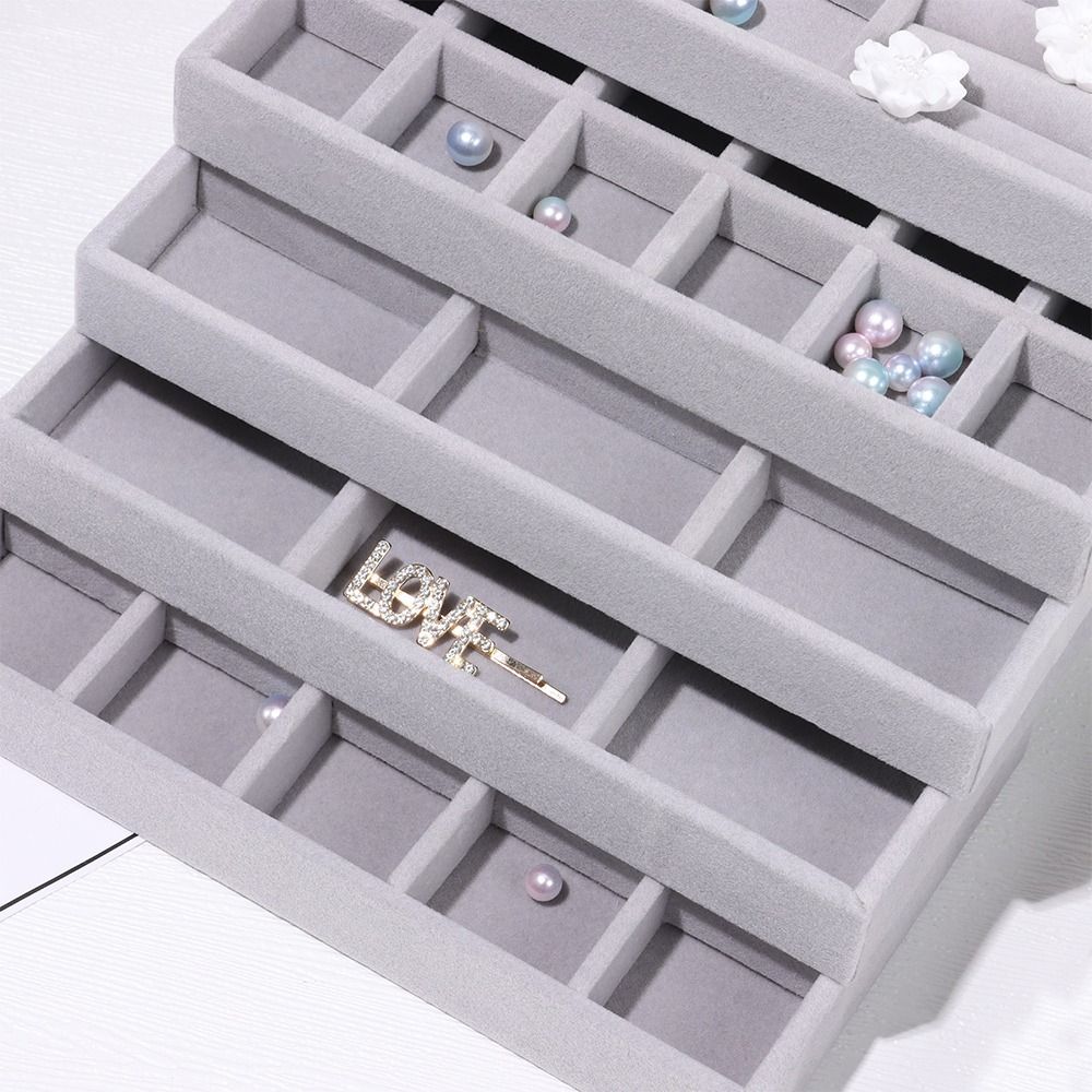 Organizer Doos Stapelbare Fluwelen Sieraden Opbergdoos Fluwelen Ketting Display Lade Ring Armband Ketting Case