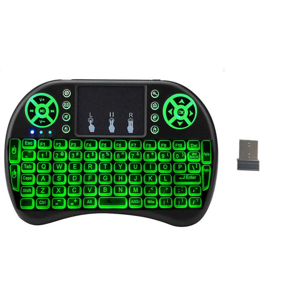 Retroiluminación inglés ruso francés español Portugal Fly Air Mouse 2,4G panel táctil para Android TV Box PC I8 Mini teclado inalámbrico