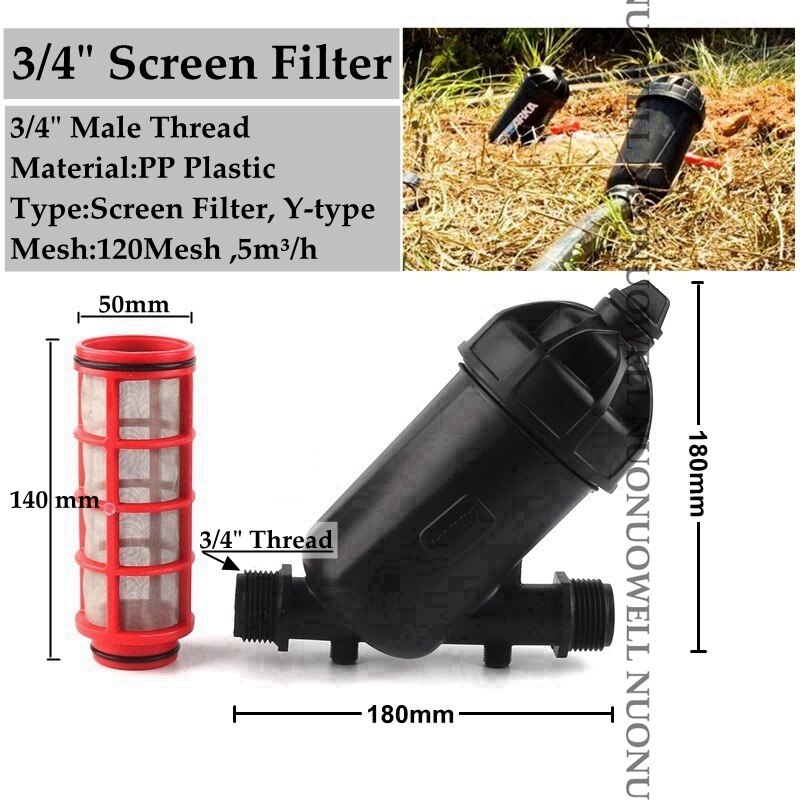 120Mesh 3/4"~2" Screen Irrigation Filter Agricultural Drip Irrigation Pipe Filters Greenhouse Micro Watering System Pipe Filter: 3l4Inch Screen