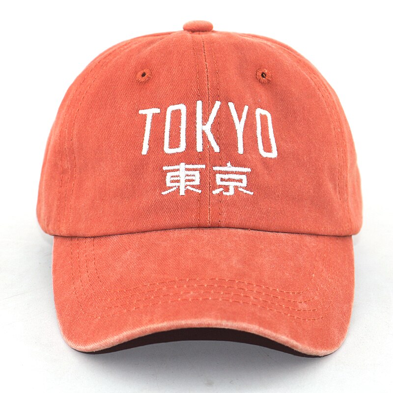 Japanse Stijl Dad Hoed 100% Katoen Gewassen Borduurwerk Tokyo Mode Baseball Cap Mannen Vrouwen Sport Snapback Hoeden: Oranje