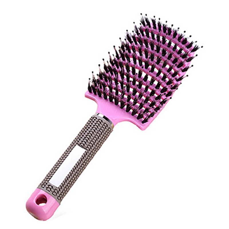 Vrouwen Haar Hoofdhuid Salon Massage Kam Meisjes Haarborstel Varkenshaar Nylon Nat Krullend Ontwarren Haar Borstel Voor Kappers Styling Tools: Roze