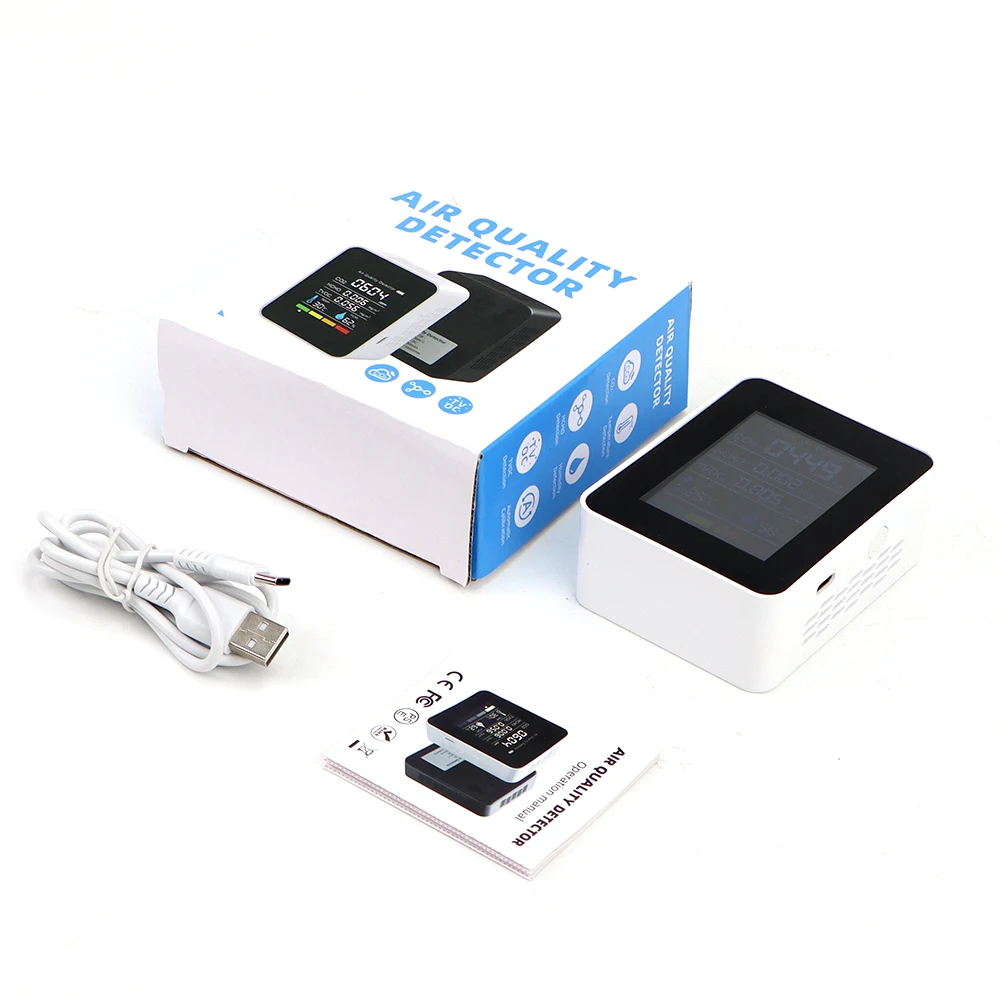 5-in-1 digitale luchtkwaliteitsmonitor CO2 HCHO TVOC Vochtigheids- en temperatuurmonitor CO2-tester LCD oplaadbaar