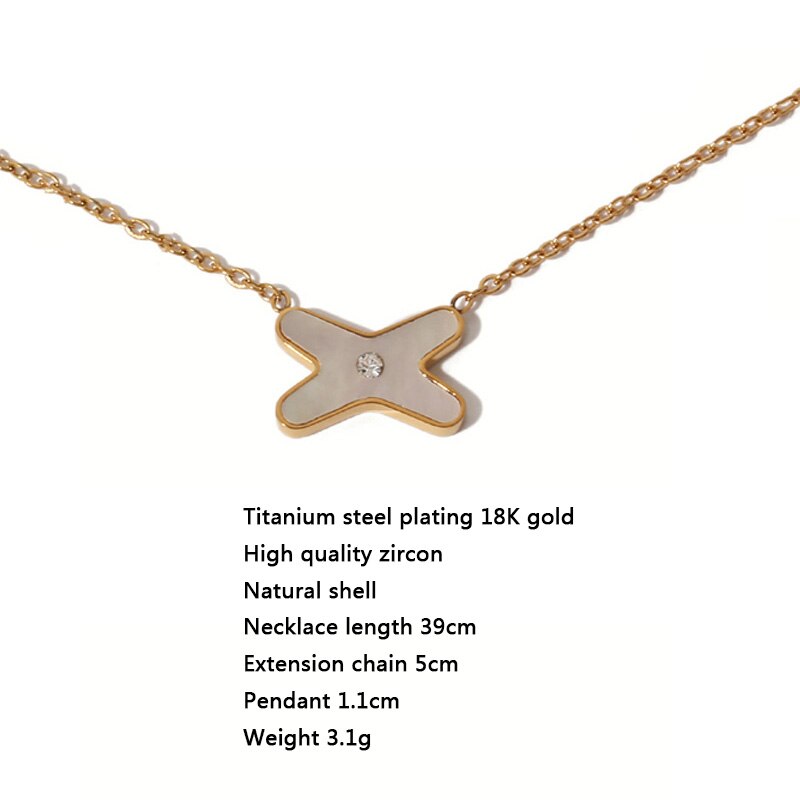 Zirkoon Natuurlijke Shell X Kruis Klavertje Vier Hanger Ketting Titanium Stalen Sieraden Vrouwen