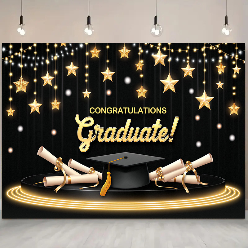 Photography Background for Graduation Ceremony, School Events Bachelor Hat Polyester Congratulation Graduation for Home Wall: M / plum