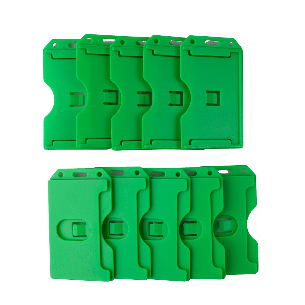 Pack of 10 Heavy Duty Rigid ID Badge Vertica Card Holders 2-Sided Open Faced Rigid ID Card Holder Business Name Card Organizer: Green