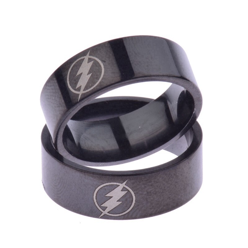 Mode Titanium Jongens Mannen Zwart De Flash Symbool Rvs Gepolijst Ring Cocktail Bruiloft Sieraden