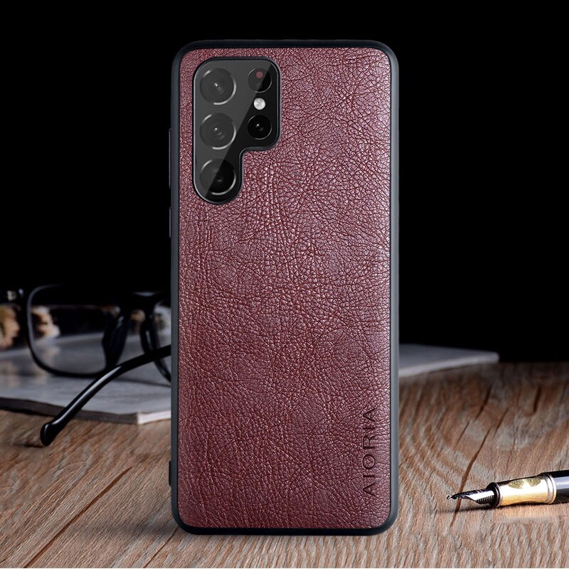 Handyhülle für Samsung Galaxis S22 Ultra Plus - Jahrgang Leder Haut - Halb-umschlossene Hülle: S22 / Kaffee