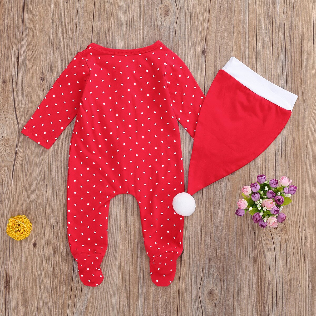 Christmas Newborn Baby Boy Girl Long Sleeve Dot Deer Print Zipper Footies Jumpsuit Hat 2PCS Xmas Clothes