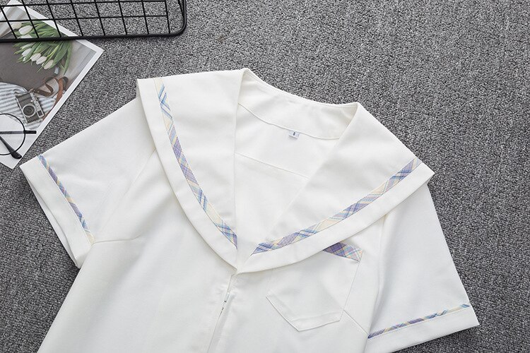 Purple Sailor Suit Women's Summer College Style Japanese JK Short Sleeve School Uniform Suit School Dresses TOP Shirt For Girls